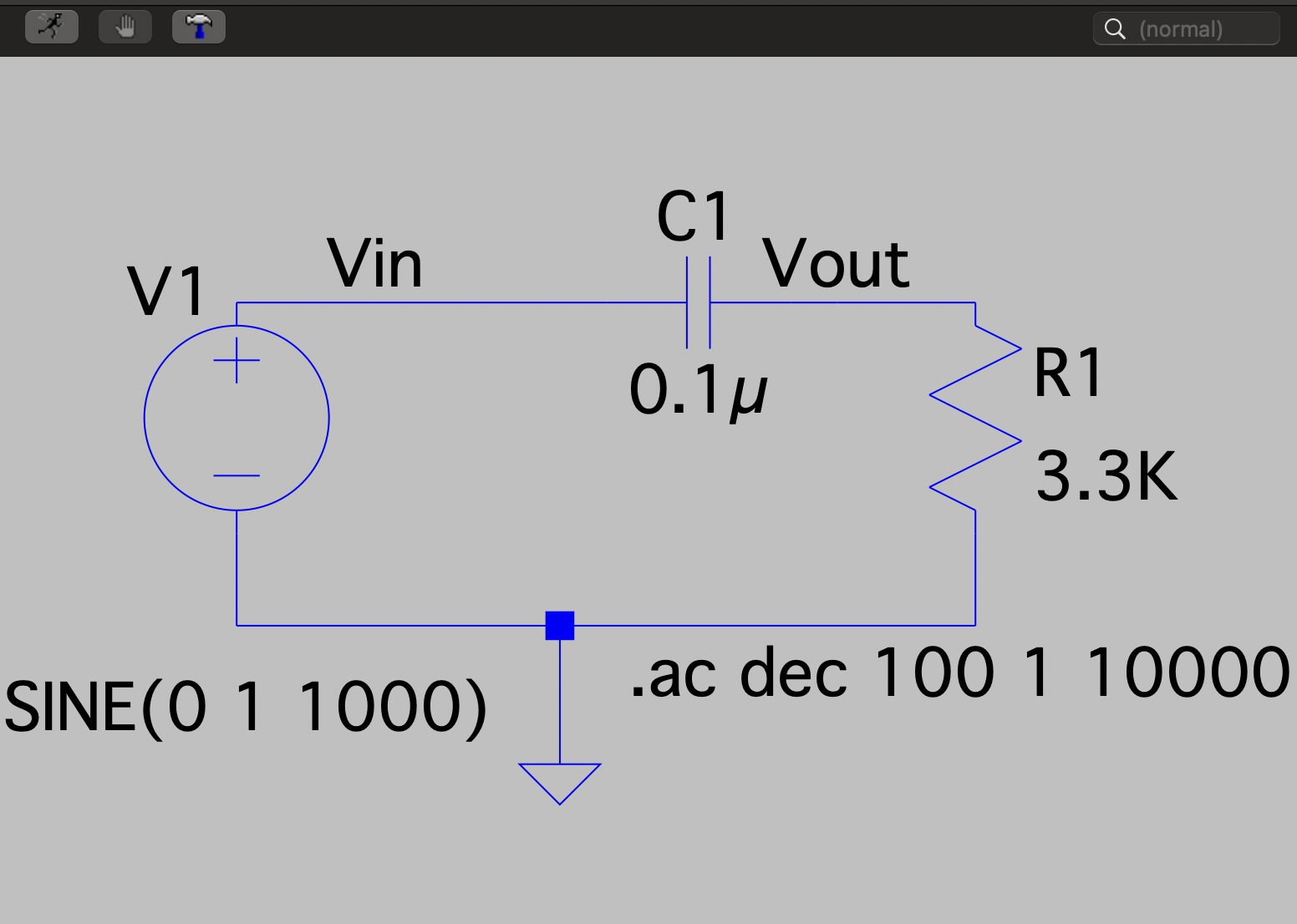 LTSpice high pass circuit diagram